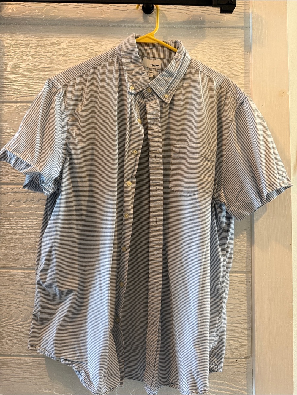 Sonoma Light Blue and White Striped Short-Sleeve Button-Down Shirt